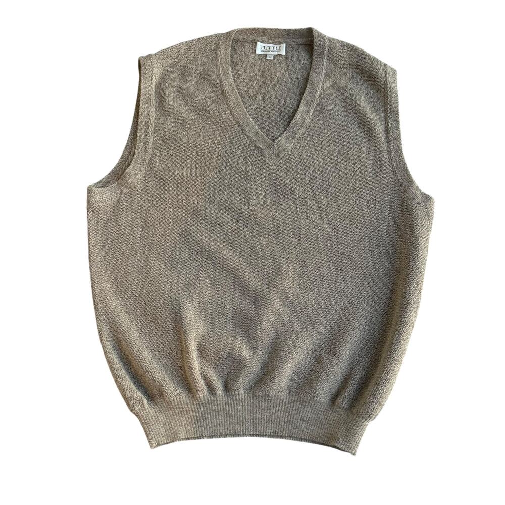 ALPACA KNIT GOLF SWEATER VEST IN NEUTRAL BROWN by TUTTLE SPORTSWEAR MEN SIZE M/L